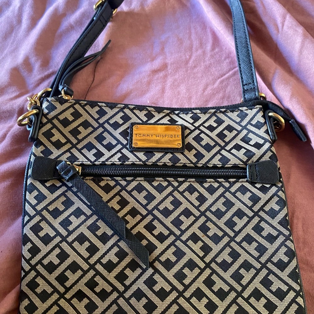 Tommy Hilfiger Black and Gold Crossbody Bag
